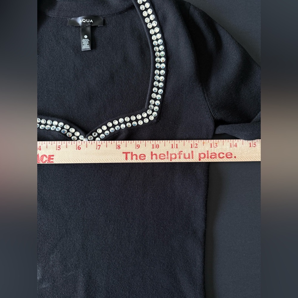 Aqua Black Ribbed Bodysuit Women’s Small | Rhinestone Neckline - Picture 6 of 9